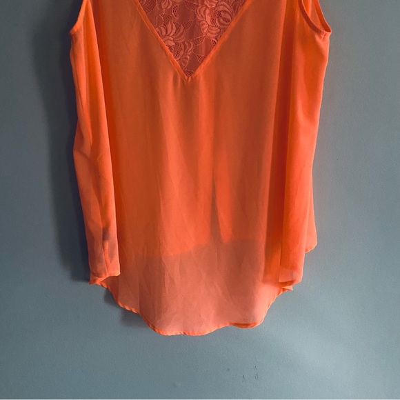 Forever 21 Women's Neon Orange Short Sleeve Shirt Button Up Blouse Top Size L - Picture 9 of 9
